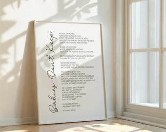 Babies Don't Keep Art Print: Song Lyrics, Poem