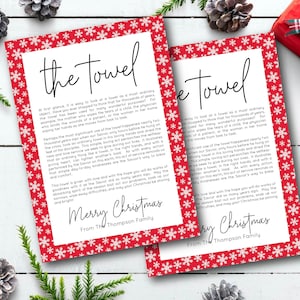 Custom Printed Christmas Tag, The Towel, Story Poem, Gift, 2022, Cute Festive Easy Neighbor Family Cheap, Religious, Spiritual Idea Ideas