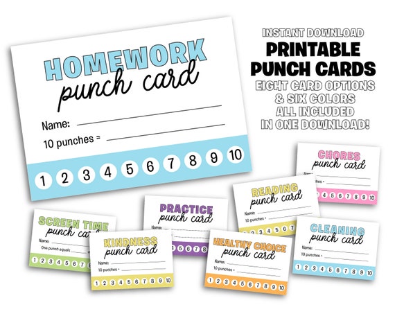 Printable Punch Cards for Kids Instant Download Chores | Etsy