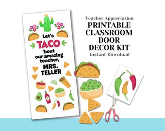 Deurdecoratiekit taco Teacher Appreciation: afdrukbaar klasdecor (digitale download)