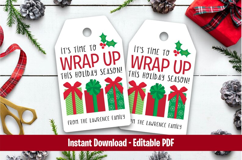 Wrapped Around Tag Sticker Editable Holiday Tags, Printable Wrapping Paper Tags (PDF Download ...