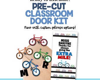 Extra Mile Classroom Door Decor Kit – Biking Race Theme, Precut - Teacher Appreciation or Back to School
