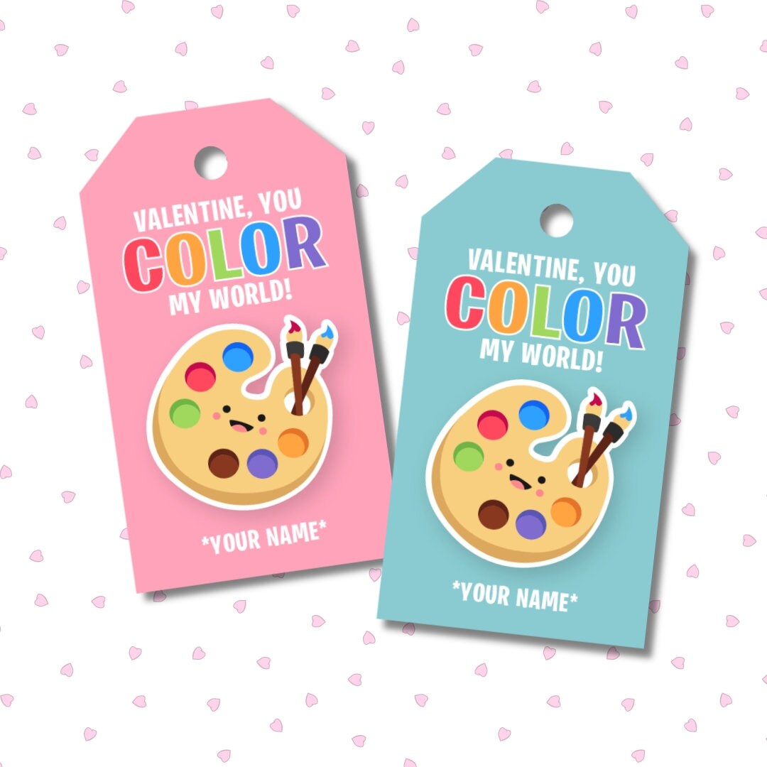 Editable Printable Valentine Color Tag, Card, Handout, Paint, Gift ...