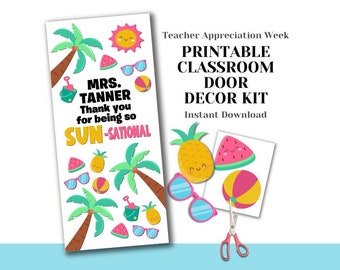 Printable Teacher Appreciation Door Decorating Kit -SUNsational - DIY Easy Last Minute Unique Classroom Decor School Class - Beach Theme