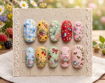 Mythical Kingdom Acrylic Nails, Personalized Enchanted False Nails, Handcrafted Dinglehopper Nails, Meaningful Nostalgic Animated Gift