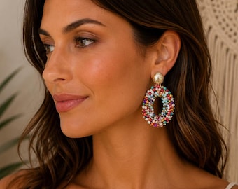 Statementoorbellen met kleurrijke kralen - Statement sieraden/sieraden boho zomervakantie