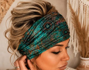 Bohemian Mandala Twist Headband, Effortless Boho Hair Accessory, Soft Stretchy Fabric Headband, Casual Everyday Wear, Yoga Hair Accessory