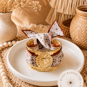 Boho Scarf Cuff Bracelet | Gold Sun Statement Bracelet | Silk Scarf Cuff | Bold Bohemian Jewellery | Unique Gift for Women