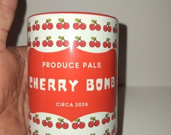 Cherry Bomb Produce Pals Mug | Retro Kawaii Cherry Coffee Cup | Cozy Desk Decor