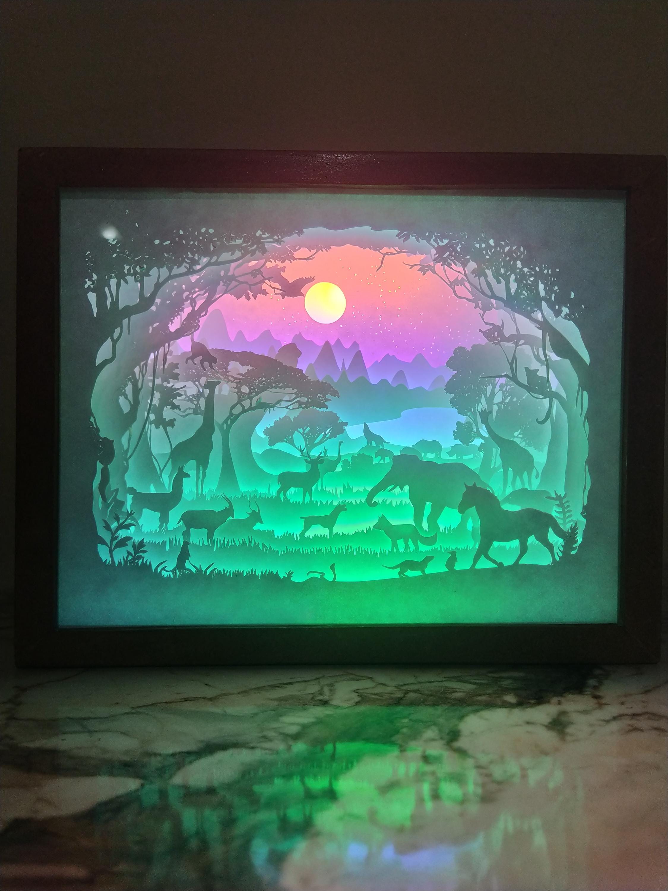 African Safari Shadow Box LED Lamp, Layered Paper Art Night Light - Etsy