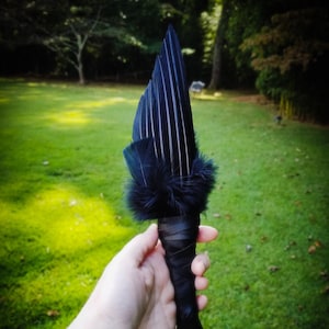 NEW YEAR SALE Small Crow Smudge Fan. 12-14&quot; Crow Smudge Feather. Raven. Crow. Feather. Crow Feather Fan. Raven Fan. Crow Fan. Feather Smudge
