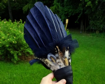 SPRING SALE Extra Lg Owl Crow Raven Smudge Fan. Smudge Feather. Raven. Owl Fan Crow Feather Fan. Raven Fan. Crow Fan. Feather for Smudge.