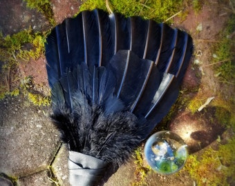 SPRING SALE 20 Feather Extra Large Crow Raven Smudge Fan. Smudge Feather. Raven. Crow. Crow Feather Fan Black Raven Crow Feather Smudge