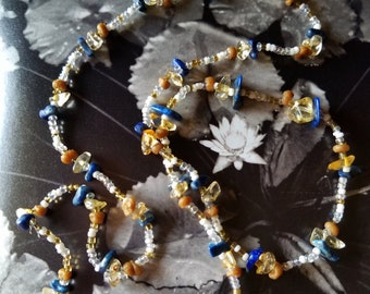 Mother's Day Lapis Lazuli, Citrine, Frankincense, Seed Bead Necklace. Love Beads. Mojo Beads. Hand Beaded Necklace.
