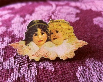 Mother's Day Angel Victorian Graphic Cherub Pin. Angel Pin. Paper Heavy Board. Angel Jewelry. Victorian Jewelry. Cherub Edwardian Victorian