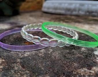 Mother's Day Statement Bracelets. Neon Iridescent Lucite Bangle Bracelets. Set of 3 Bangle Bracelets. Modern Bangle. Transparent Bangle