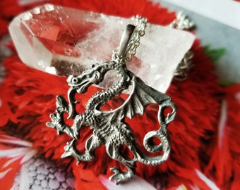 Gothic Dragon Pendant. Dragon Gothic Statement Necklace. Fantasy Dragon Necklace. Pewter Dragon Pendant Necklace. Dragon Totem