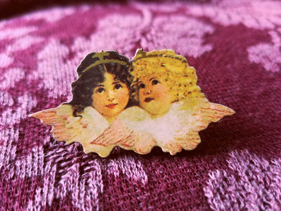 Broche Ancienne Victorien Ange Chérubin - Argent Sterling Et Raisins