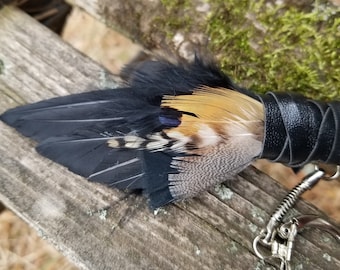 Miniature Keychain Smudge Fan. Smudge Feather. Raven. Crow. Feather. Crow Feather Fan. Black. Raven Fan. Crow Fan. Feather for Smudge.