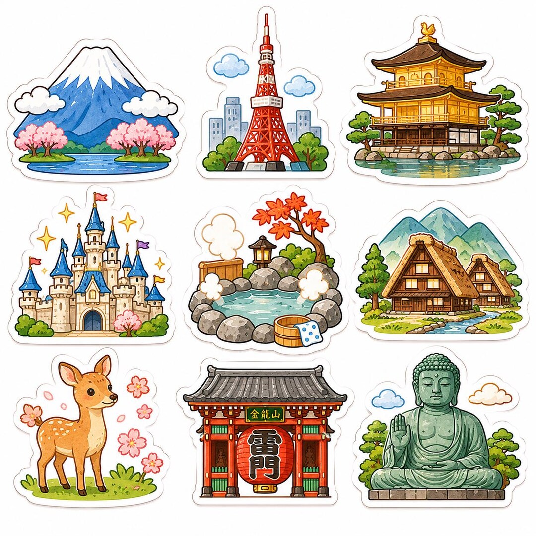 Japan Digital Planner Stickers | Mt Fuji Tokyo Tower Kyoto Icons PNG ...