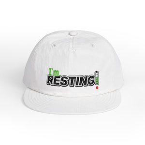 I'm Resting Hat, Funny Low Battery Surf Cap, Introvert Snapback, Self Care Beach Hat, Nap Lover Gift, Lightweight Quick Dry Cap