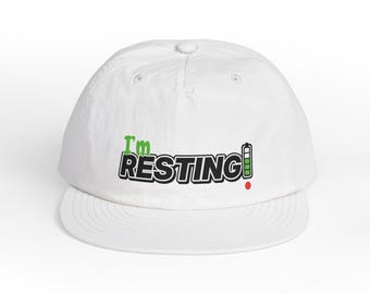 I'm Resting Hat, Funny Low Battery Surf Cap, Introvert Snapback, Self Care Beach Hat, Nap Lover Gift, Lightweight Quick Dry Cap