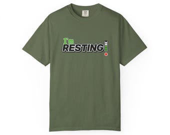 I'm Resting Shirt, Funny Low Battery Tee, Comfort Colors Introvert T-Shirt, Self Care Rest Day Shirt, Tired Mom Gift, Nap Lover Tee