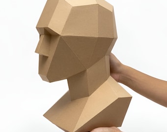 3D Papercraft Human Head Template, DIY Cardstock Sculpture PDF, Paper Craft Mannequin Pattern for Home Decor, Low Poly Asaro Head Plan