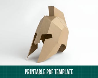 Spartan Helmet Papercraft Template PDF, Low Poly Greek Warrior Helmet Pattern, DIY 3D Paper Cosplay Mask, Printable Ancient Armor Craft