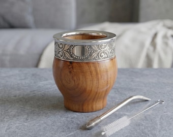 Algarrobo Wood Mate Gourd Set – Stainless Steel Accents, Bombilla, Brush