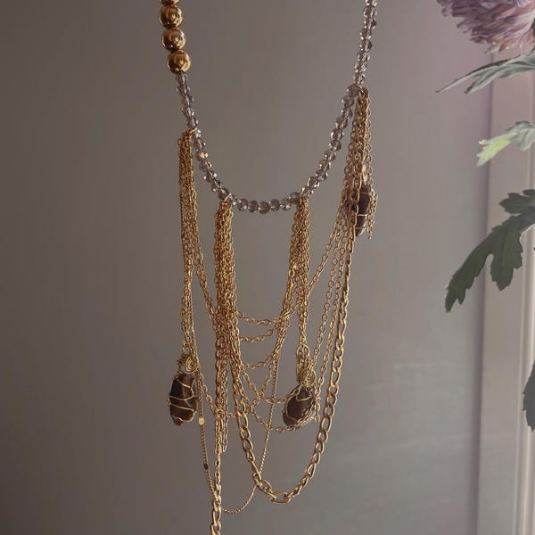 Echte Tigeraugen-Statement-Halskette | Kristallkette für Mut und Schutz | Goldketten-Schmuck | Schmuck für die Göttin
