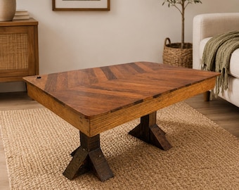 Handmade Oak |  Herringbone Coffee Table | Rustic Farmhouse | Living Room Furniture