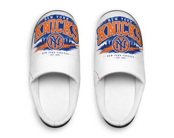New York Basketball Cozy Indoor Slippers | Plush Flannel Fleece House Mules | Non-Slip Rubber Sole | Comfortable Slip-On Home Shoes