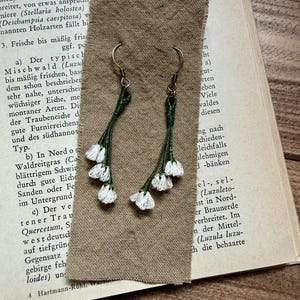 Baby’s Breath Embroidered Dangle Earrings | One-of-a-Kind Botanical Jewelry | Soyohana Embroidery