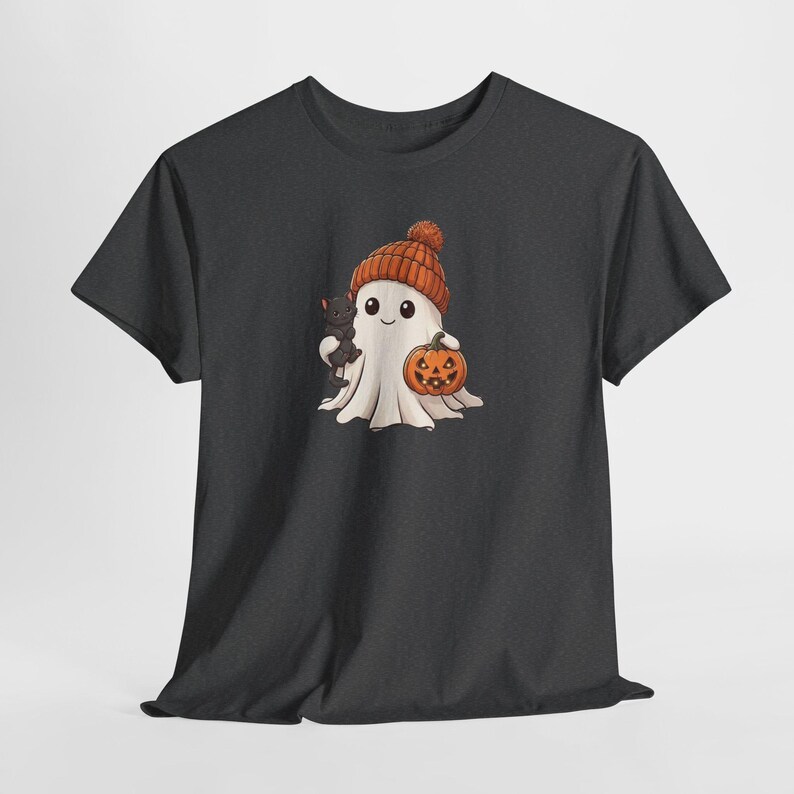 Cute Ghost Tee, Ghost Halloween T-Shirt, Halloween Cat Shirt, Halloween Pumpkin Tee, Gift For Halloween, Spooky Halloween Tee image 8