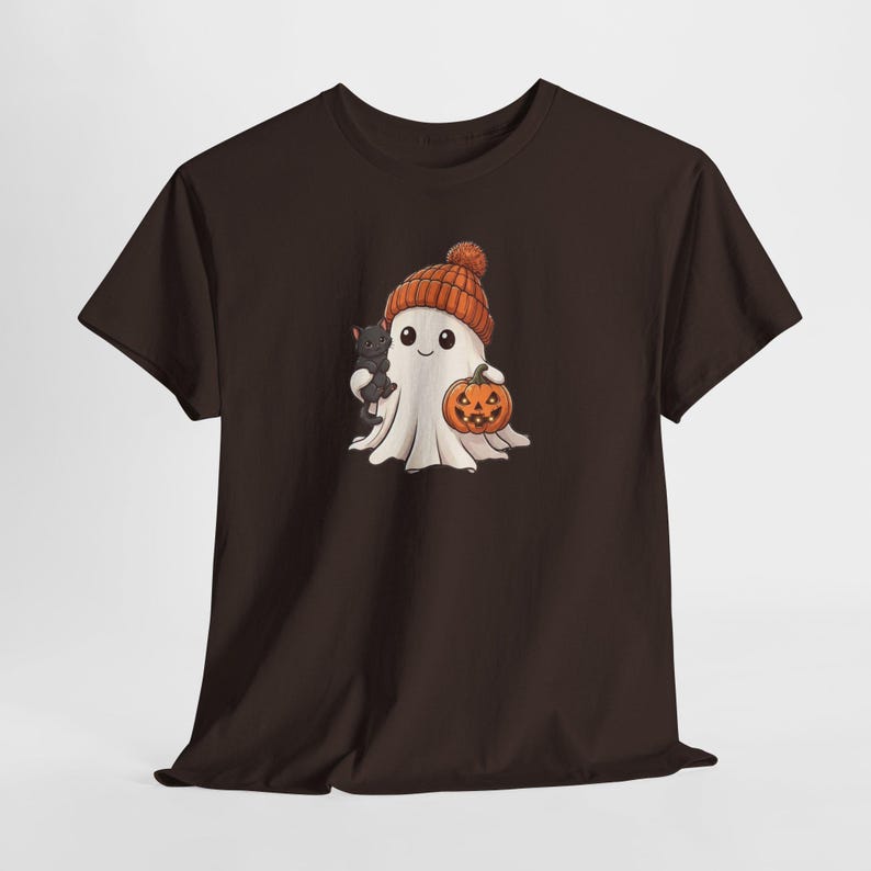 Cute Ghost Tee, Ghost Halloween T-Shirt, Halloween Cat Shirt, Halloween Pumpkin Tee, Gift For Halloween, Spooky Halloween Tee image 3