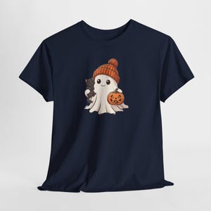 Cute Ghost Tee, Ghost Halloween T-Shirt, Halloween Cat Shirt, Halloween Pumpkin Tee, Gift For Halloween, Spooky Halloween Tee image 6