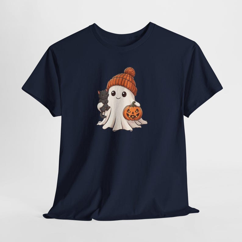 Cute Ghost Tee, Ghost Halloween T-Shirt, Halloween Cat Shirt, Halloween Pumpkin Tee, Gift For Halloween, Spooky Halloween Tee image 6