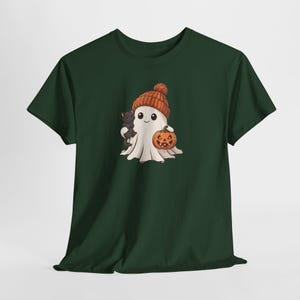 Cute Ghost Tee, Ghost Halloween T-Shirt, Halloween Cat Shirt, Halloween Pumpkin Tee, Gift For Halloween, Spooky Halloween Tee image 4