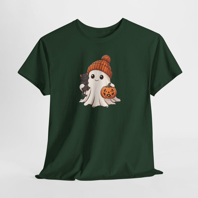 Cute Ghost Tee, Ghost Halloween T-Shirt, Halloween Cat Shirt, Halloween Pumpkin Tee, Gift For Halloween, Spooky Halloween Tee image 4