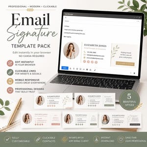 Email Signature Template, Editable Business Footer with Social Links for Gmail & Outlook