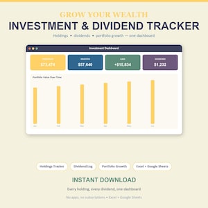 Investment Tracker Spreadsheet, Dividend Income Tracker, Stock Portfolio Tracker, Crypto Net Worth, Excel Google Sheets