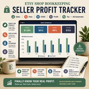 Etsy Seller Spreadsheet, Small Business Bookkeeping Tracker, Profit and Expense Tracker, Google Sheets & Excel, Income COGS Tax Tracker
