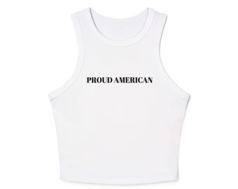 Stolzes amerikanisches Racer-Tanktop | Vaterländischer Text, minimalistischer USA-Stil