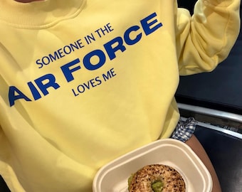 Someone in the Air Force Loves Me | Essential Fleece Mock-Neck Crew Sweatshirt