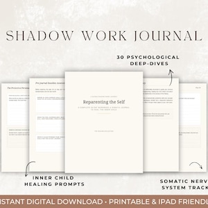 May include: A Shadow Work Journal digital workbook featuring the title Reparenting the Self, a complete 30-day workbook and somatic journal to heal the inner child. Includes 30 psychological deep-dives, inner child healing prompts, and somatic nervous system trackers.