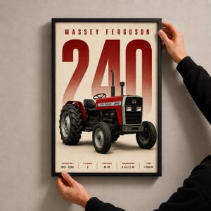 Massey Ferguson 240-affisch, vintage röd traktoraffisch, bondegåva, rustik gårdsdekor, garageväggkonst