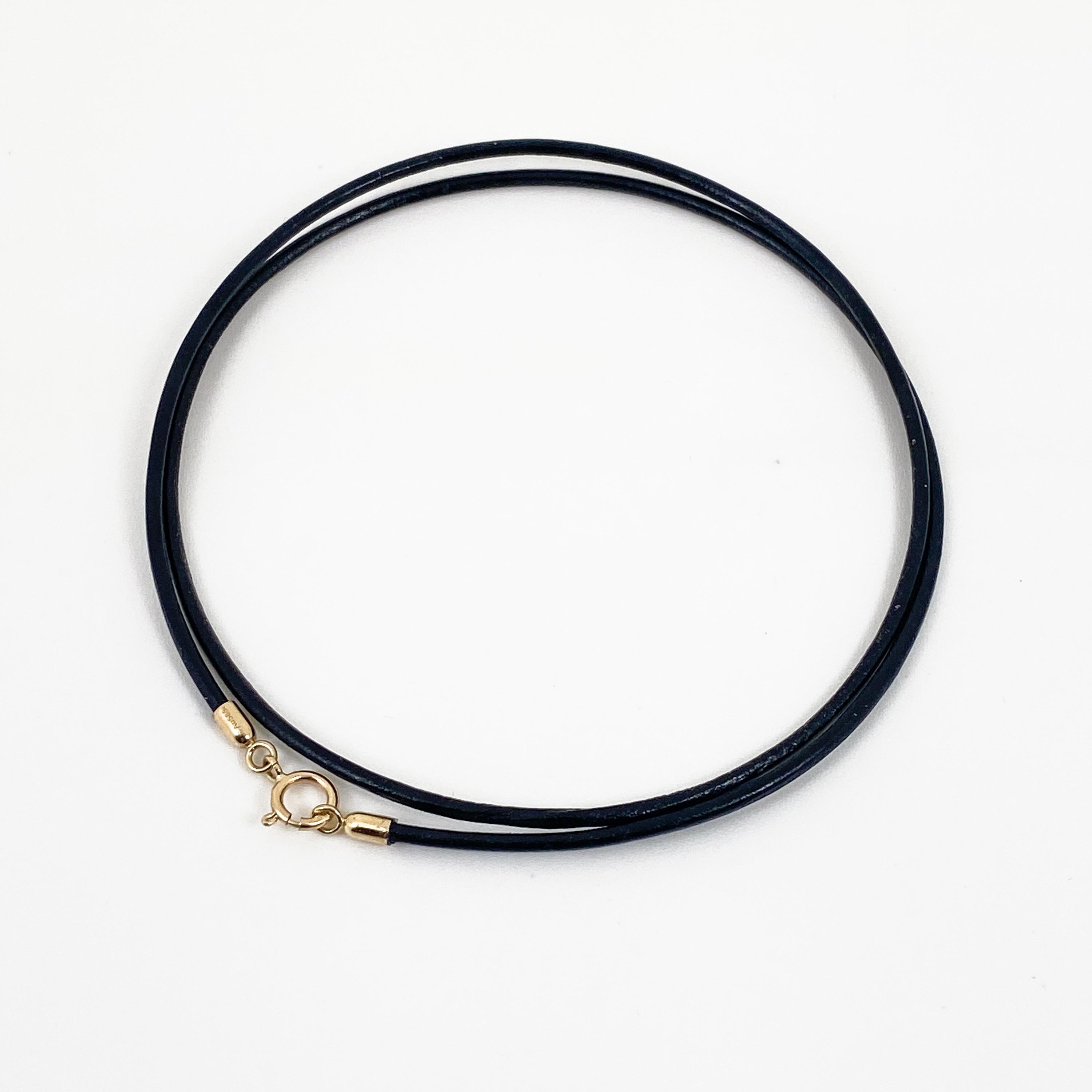 Genuine Leather Necklace, 14K Yellow Gold Clasp, 1.5mm Black