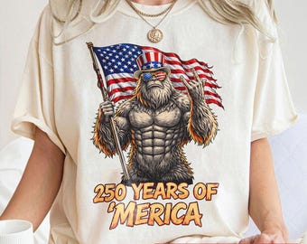 250 Years Of America PNG, Patriotic Sasquatch png, USA Freedom Design, Bigfoot American Flag png, 1776-2026 Anniversary svg
