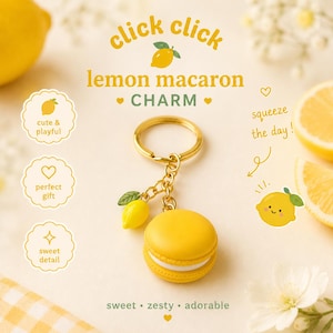 Gelber Macaron Fidget Clicker Schlüsselanhänger | passender entzückender Mini Frucht Anhänger | Niedliche Schlüsselring Geschenk Idee | Mechanische Tastatur Schalter Spielzeug